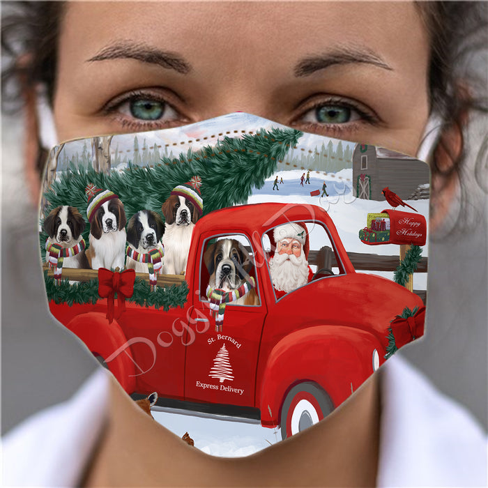 Christmas Santa Express Delivery Red Truck Saint Bernard Dogs Face Mask FM48480