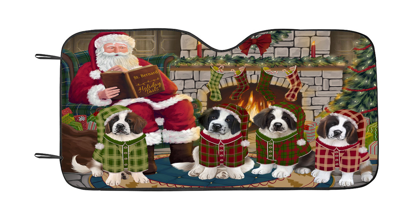 Christmas Cozy Holiday Fire Tails Saint Bernard Dogs Car Sun Shade