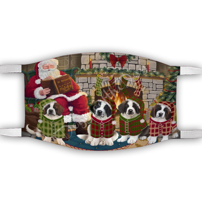Christmas Cozy Holiday Fire Tails Saint Bernard Dogs Face Mask FM48674