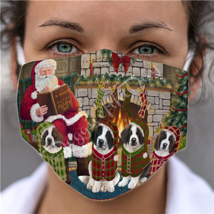 Christmas Cozy Holiday Fire Tails Saint Bernard Dogs Face Mask FM48674