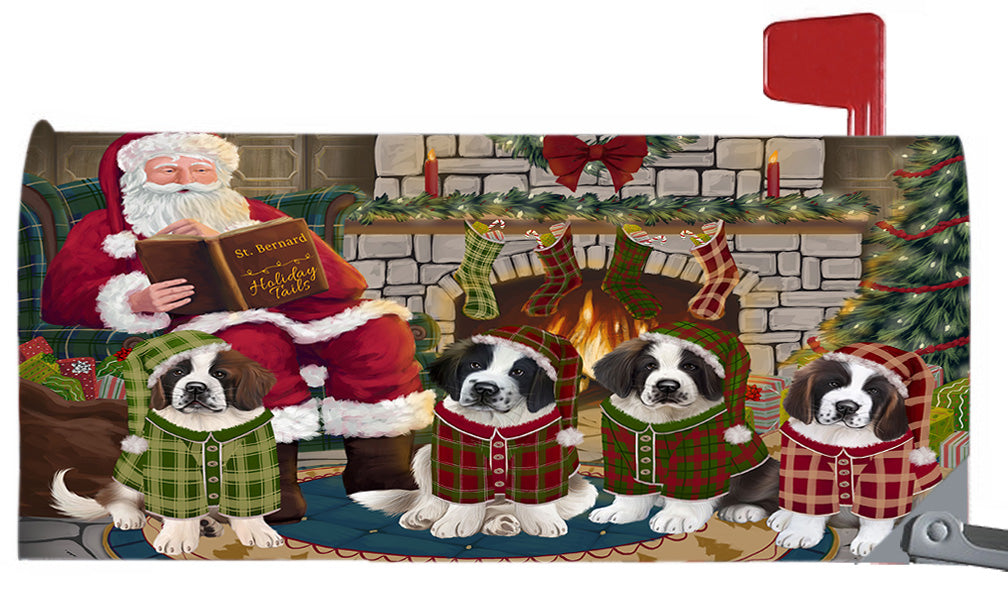 Christmas Cozy Holiday Fire Tails St. Bernard Dogs 6.5 x 19 Inches Magnetic Mailbox Cover Post Box Cover Wraps Garden Yard Décor MBC48939