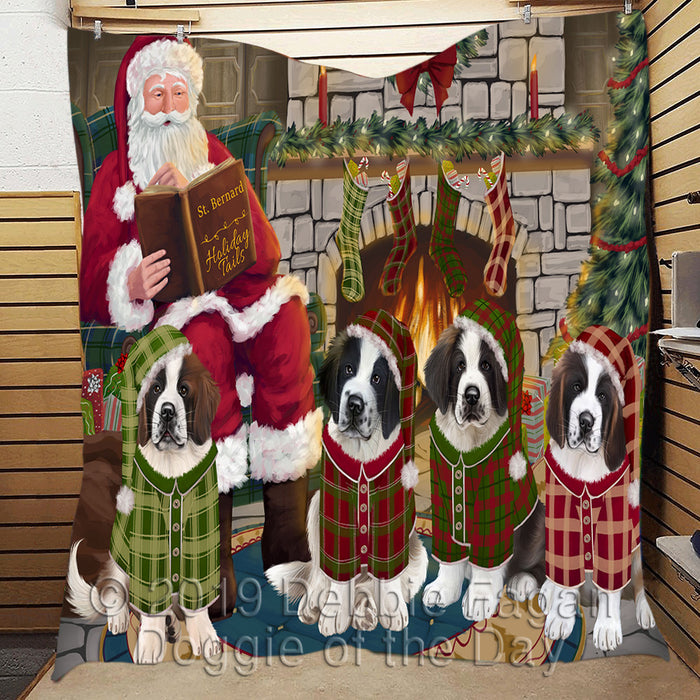 Christmas Cozy Holiday Fire Tails Saint Bernard Dogs Quilt