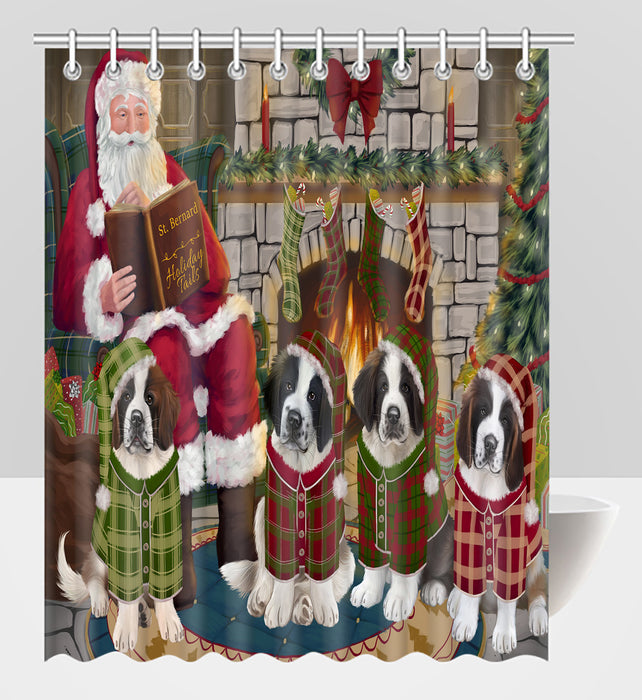 Christmas Cozy Holiday Fire Tails Saint Bernard Dogs Shower Curtain