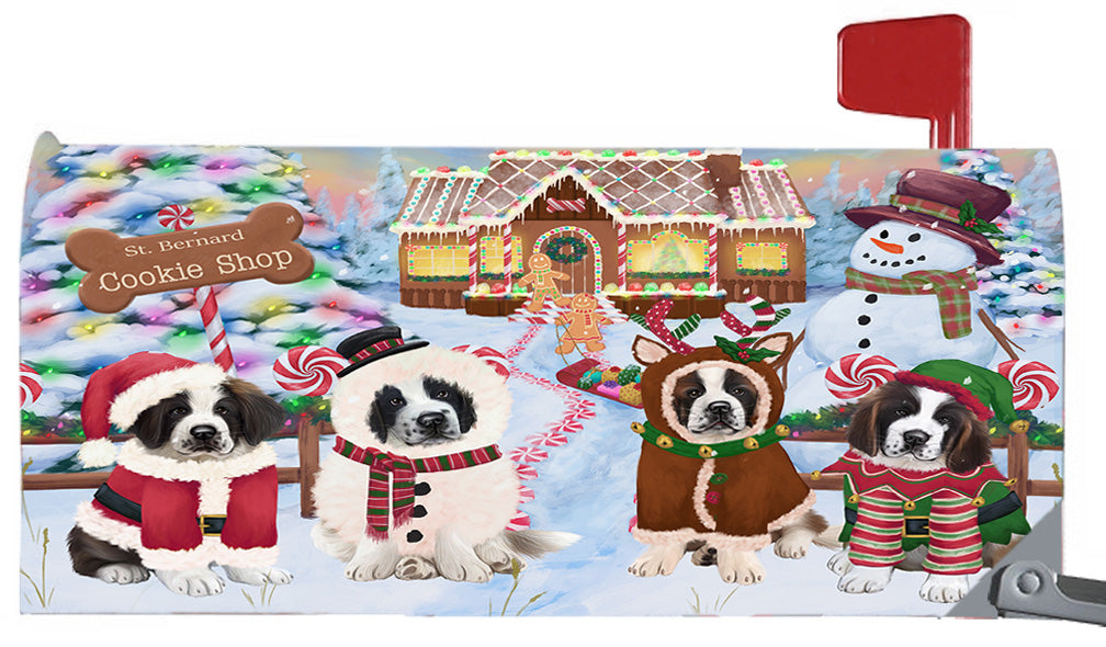 Christmas Holiday Gingerbread Cookie Shop St. Bernard Dogs 6.5 x 19 Inches Magnetic Mailbox Cover Post Box Cover Wraps Garden Yard Décor MBC49031