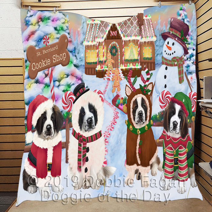 Holiday Gingerbread Cookie Saint Bernard Dogs Quilt