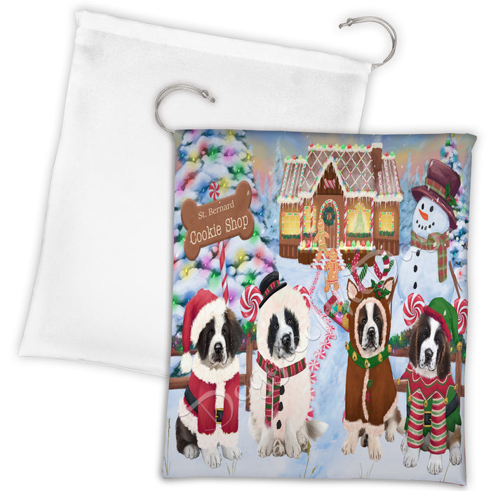 Holiday Gingerbread Cookie St. Bernard Dogs Shop Drawstring Laundry or Gift Bag LGB48641