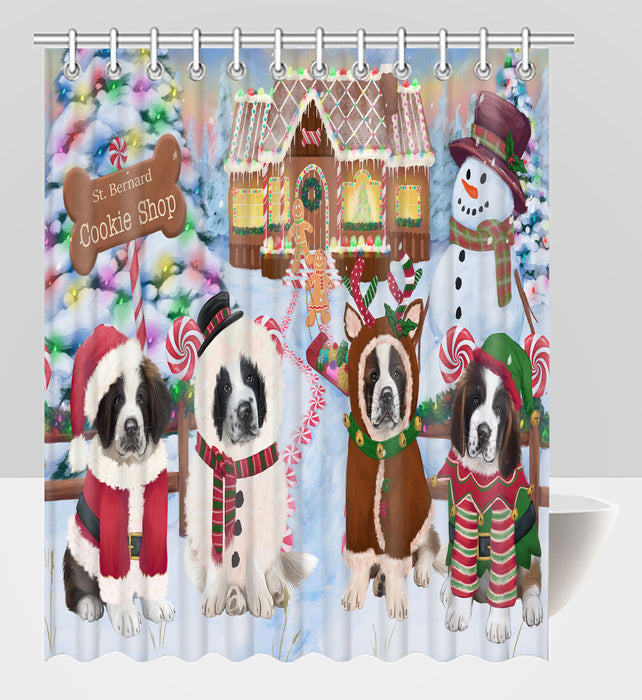 Holiday Gingerbread Cookie Saint Bernard Dogs Shower Curtain