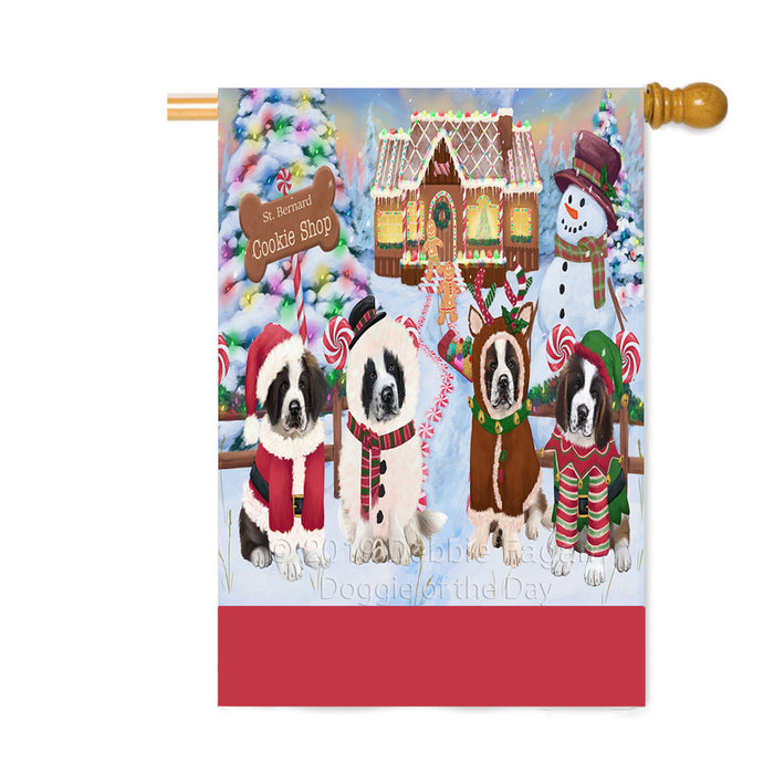 Personalized Holiday Gingerbread Cookie Shop Saint Bernard Dogs Custom House Flag FLG-DOTD-A59300