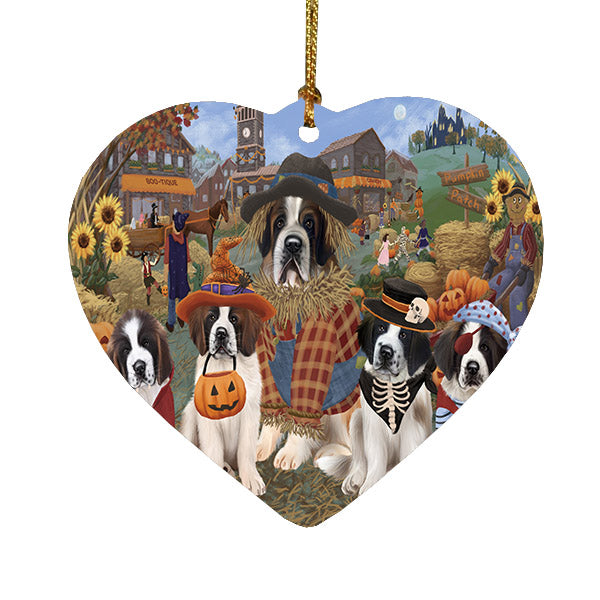 Halloween 'Round Town Saint Bernard Dogs Heart Christmas Ornament HPOR57709