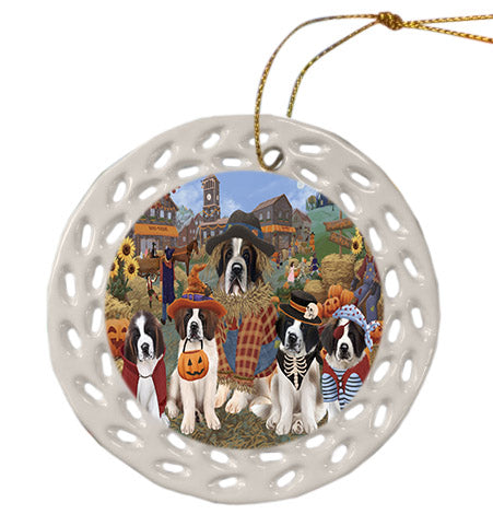 Halloween 'Round Town Saint Bernard Dogs Ceramic Doily Ornament DPOR57709