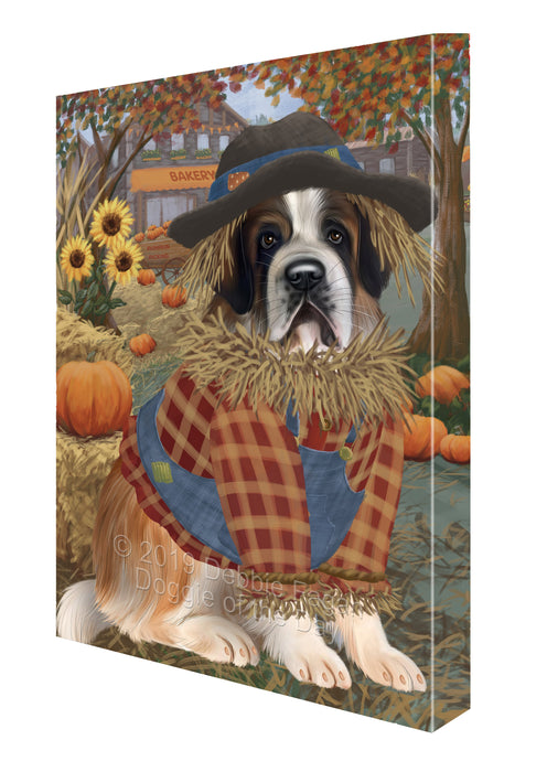 Fall Pumpkin Scarecrow Saint Bernard Dogs Canvas Print Wall Art Décor CVS144593