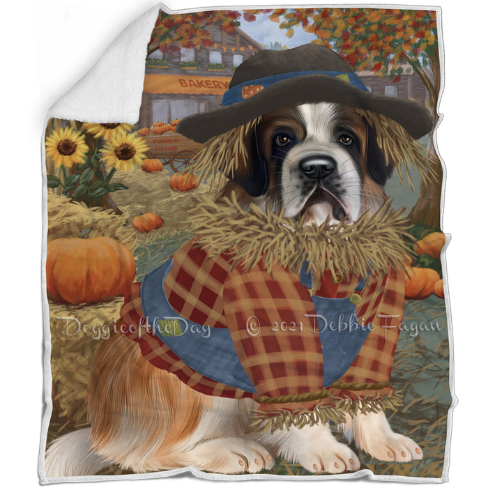 Halloween 'Round Town And Fall Pumpkin Scarecrow Both Saint Bernard Dogs Blanket BLNKT143637