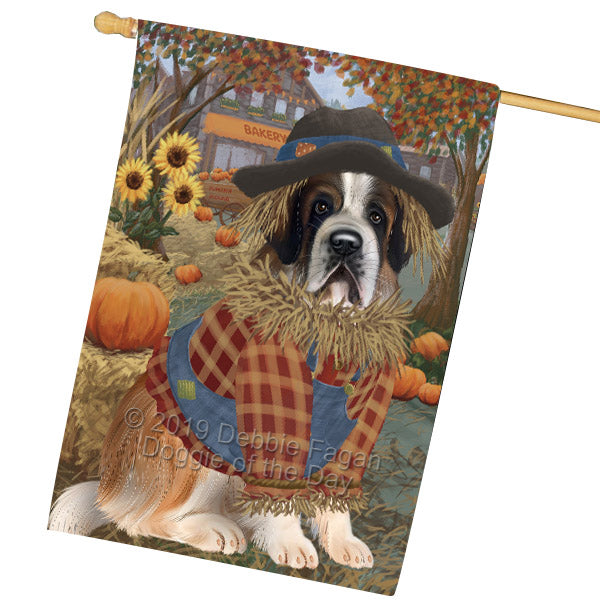 Fall Pumpkin Scarecrow Saint Bernard Dogs House Flag FLG65982