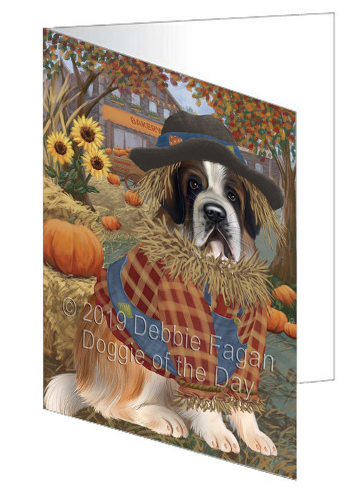 Fall Pumpkin Scarecrow St. Bernard Dogs Handmade Artwork Assorted Pets Greeting Cards and Note Cards with Envelopes for All Occasions and Holiday Seasons GCD78656