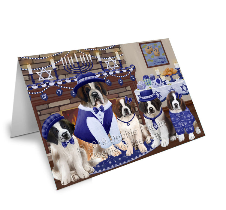 Happy Hanukkah Family St. Bernard Dogs Handmade Artwork Assorted Pets Greeting Cards and Note Cards with Envelopes for All Occasions and Holiday Seasons GCD78563