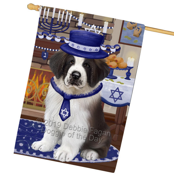 Happy Hanukkah Saint Bernard Dog House Flag FLG66012