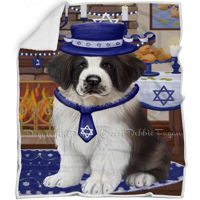 Happy Hanukkah Saint Bernard Dog Blanket BLNKT144032