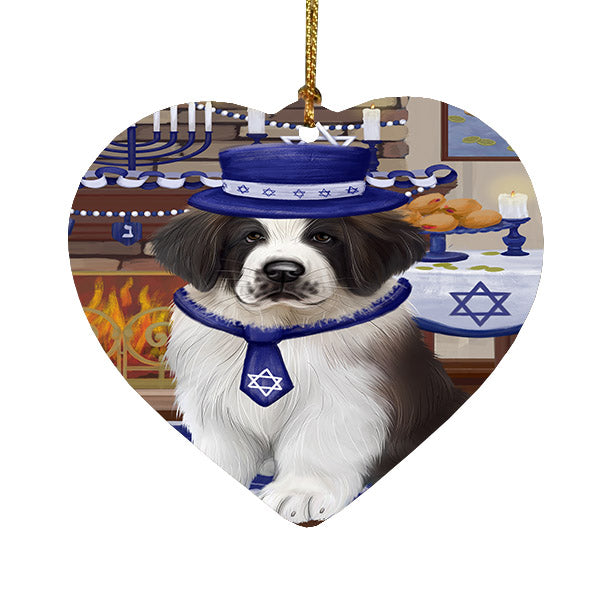 Happy Hanukkah Saint Bernard Dog Heart Christmas Ornament HPOR57800