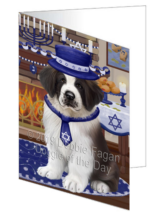 Happy Hanukkah St. Bernard Dog Handmade Artwork Assorted Pets Greeting Cards and Note Cards with Envelopes for All Occasions and Holiday Seasons GCD78746