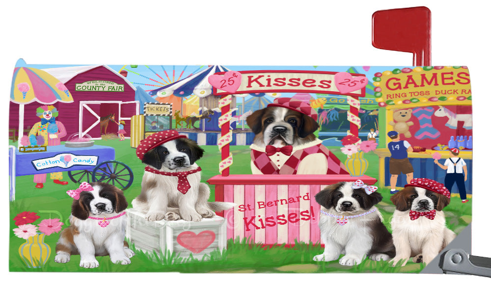 Carnival Kissing Booth St. Bernard Dogs Magnetic Mailbox Cover Both Sides Pet Theme Printed Decorative Letter Box Wrap Case Postbox Thick Magnetic Vinyl Material