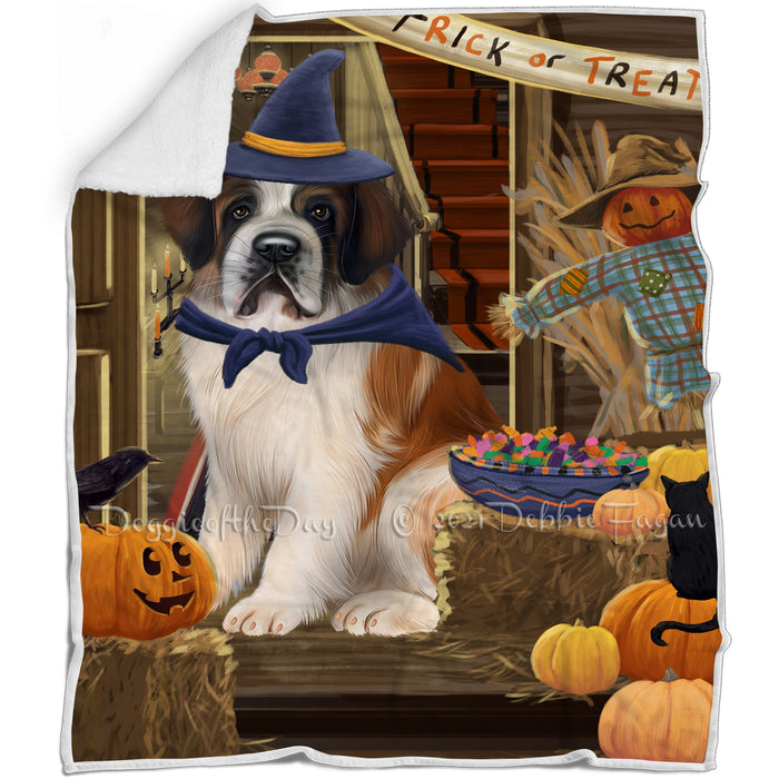 Enter at Own Risk Trick or Treat Halloween Saint Bernard Dog Blanket BLNKT96627