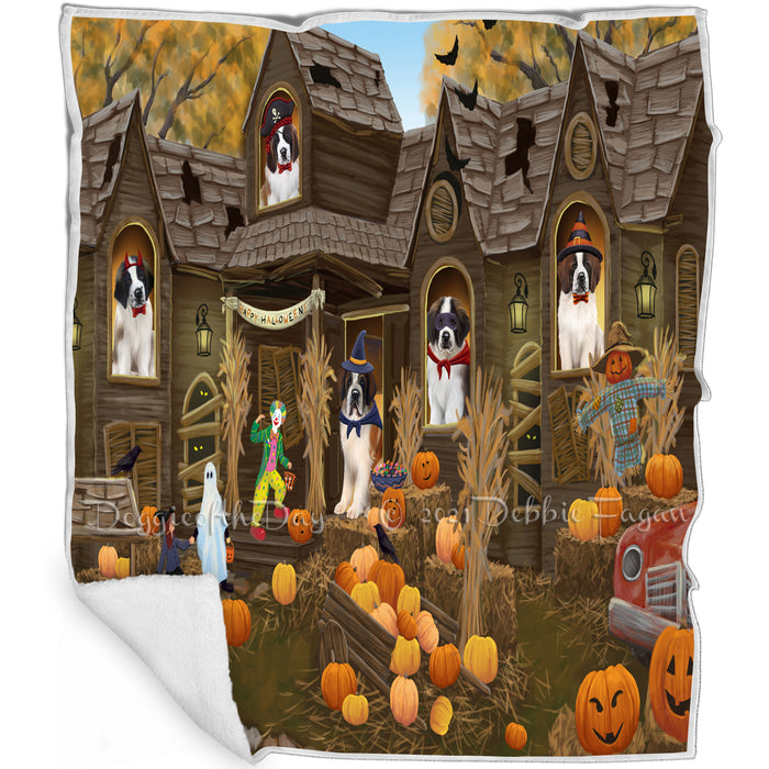 Haunted House Halloween Trick or Treat Saint Bernards Dog Blanket BLNKT93378