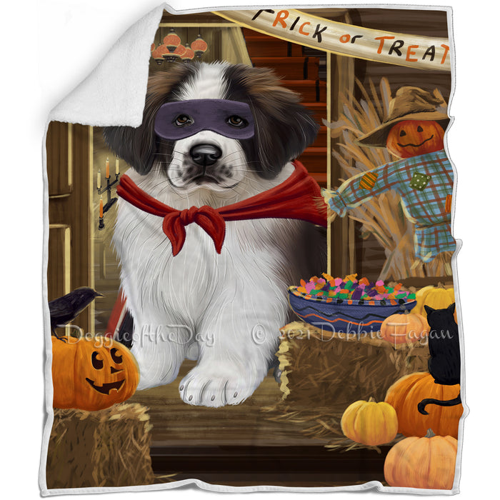 Enter at Own Risk Trick or Treat Halloween Saint Bernard Dog Blanket BLNKT96636