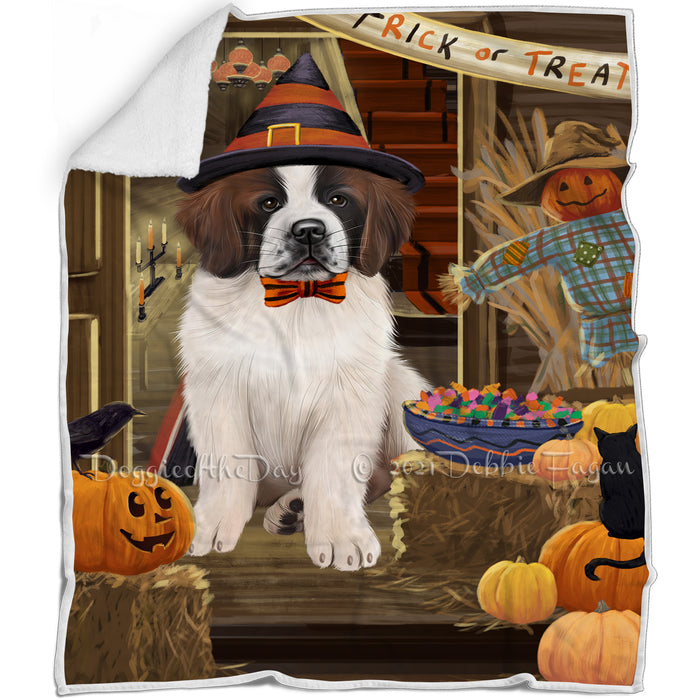 Enter at Own Risk Trick or Treat Halloween Saint Bernard Dog Blanket BLNKT96663