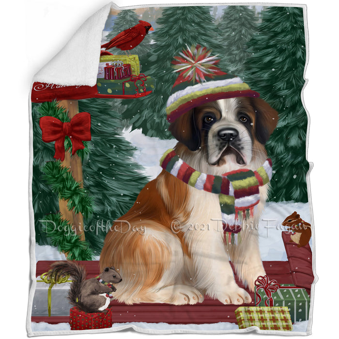 Merry Christmas Woodland Sled Saint Bernard Dog Blanket BLNKT114564