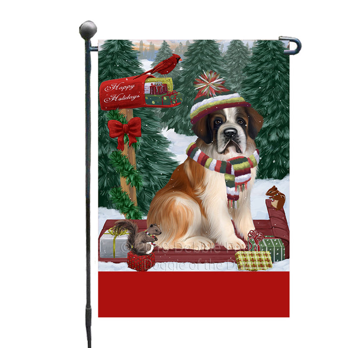 Personalized Merry Christmas Woodland Sled  Saint Bernard Dog Custom Garden Flags GFLG-DOTD-A61707