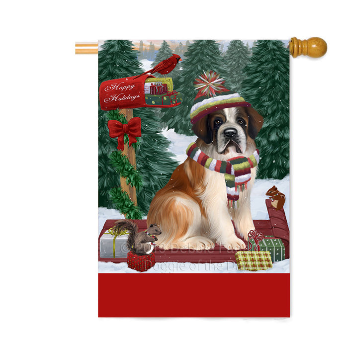 Personalized Merry Christmas Woodland Sled Saint Bernard Dog Custom House Flag FLG-DOTD-A61763