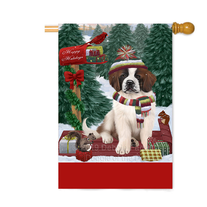 Personalized Merry Christmas Woodland Sled Saint Bernard Dog Custom House Flag FLG-DOTD-A61764