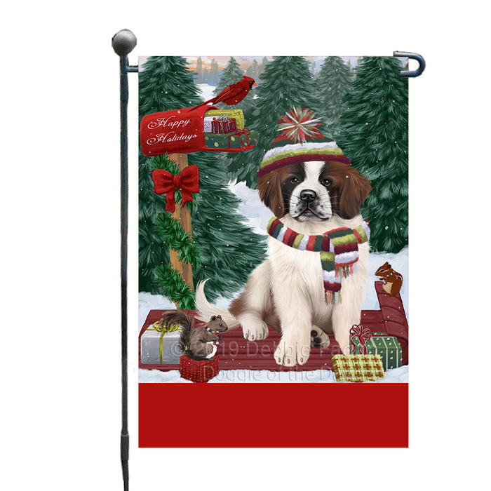 Personalized Merry Christmas Woodland Sled  Saint Bernard Dog Custom Garden Flags GFLG-DOTD-A61708