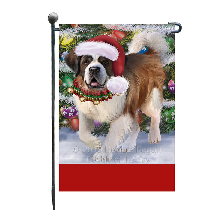 Personalized Trotting in the Snow Saint Bernard Dog Custom Garden Flags GFLG-DOTD-A60805