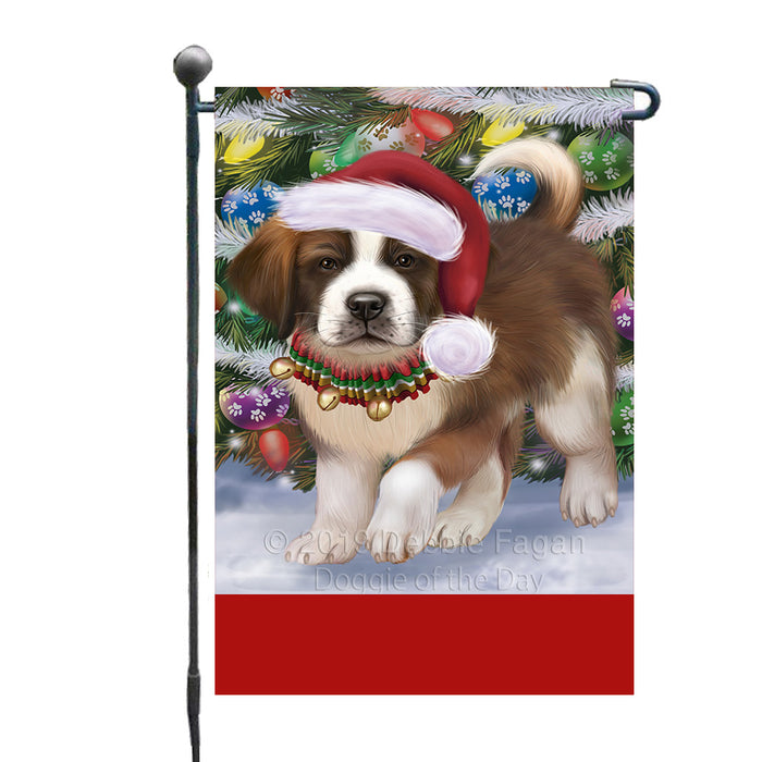 Personalized Trotting in the Snow Saint Bernard Dog Custom Garden Flags GFLG-DOTD-A60806