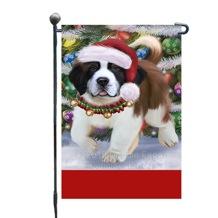 Personalized Trotting in the Snow Saint Bernard Dog Custom Garden Flags GFLG-DOTD-A60807