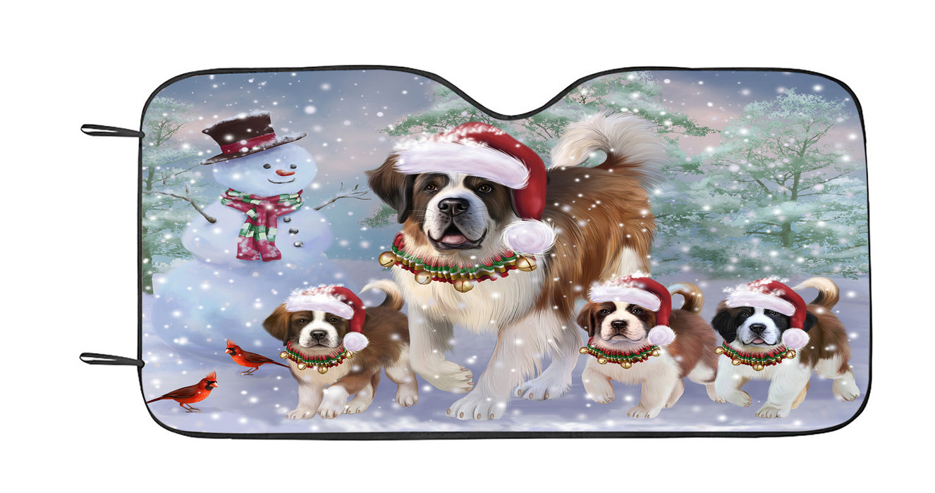Christmas Running Family Saint Bernard Dogs Car Sun Shade