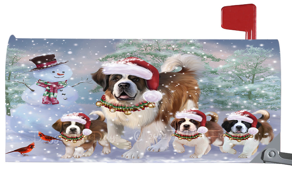 Christmas Running Family St. Bernard Dogs Magnetic Mailbox Cover Both Sides Pet Theme Printed Decorative Letter Box Wrap Case Postbox Thick Magnetic Vinyl Material