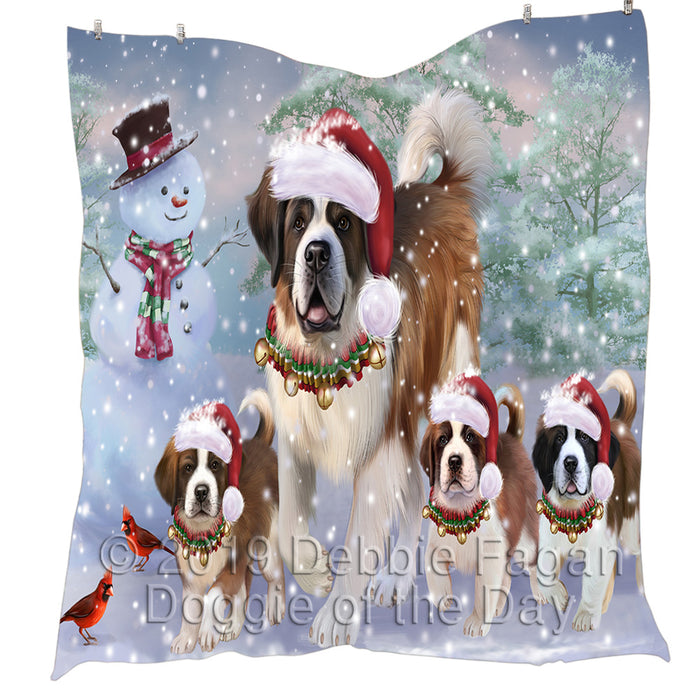 Christmas Running Fammily Saint Bernard Dogs Quilt