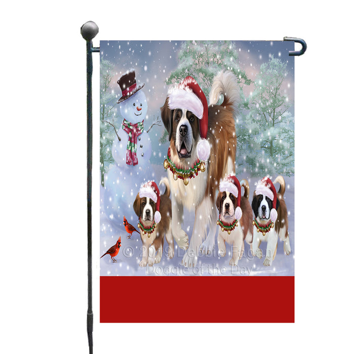 Personalized Christmas Running Family Saint Bernard Dogs Custom Garden Flags GFLG-DOTD-A60352