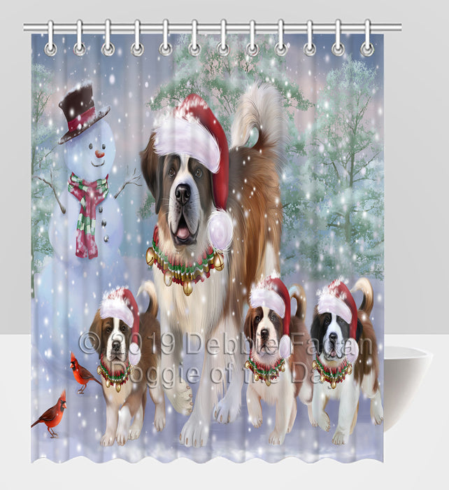Christmas Running Fammily Saint Bernard Dogs Shower Curtain
