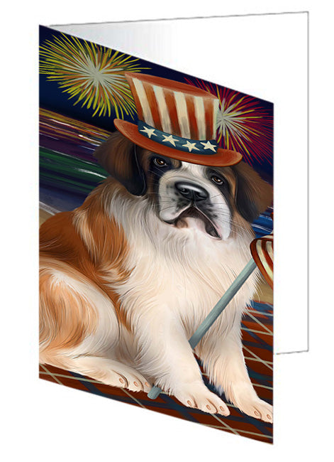 4th of July Independence Day Firework Saint Bernard Dog Handmade Artwork Assorted Pets Greeting Cards and Note Cards with Envelopes for All Occasions and Holiday Seasons GCD52874