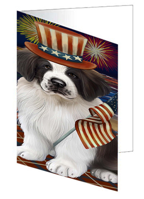 4th of July Independence Day Firework Saint Bernard Dog Handmade Artwork Assorted Pets Greeting Cards and Note Cards with Envelopes for All Occasions and Holiday Seasons GCD52880