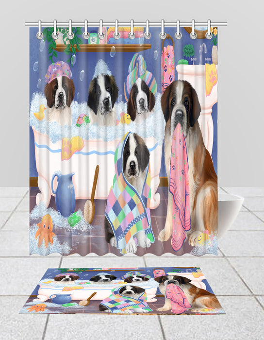 Rub A Dub Dogs In A Tub Saint Bernard Dogs Bath Mat and Shower Curtain Combo
