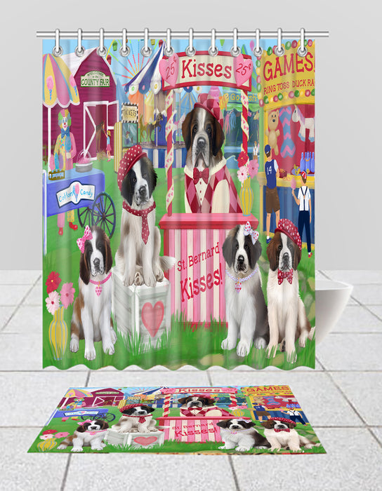 Carnival Kissing Booth Saint Bernard Dogs  Bath Mat and Shower Curtain Combo