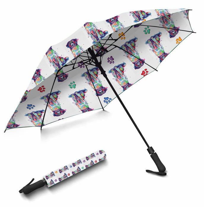 Watercolor Mini Stabyhoun DogsSemi-Automatic Foldable Umbrella