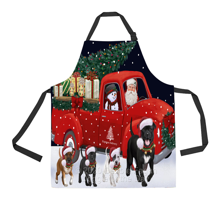 Christmas Express Delivery Red Truck Running Staffordshire Bull Terrier Dogs Apron Apron-48159