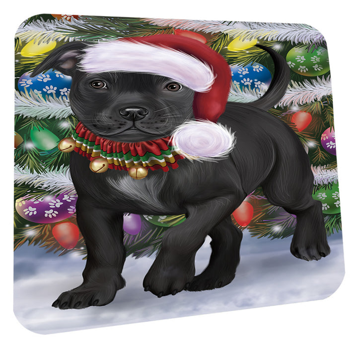 Chistmas Trotting in the Snow Staffordshire Bull Terrier Dog Coasters Set of 4 CSTA58683