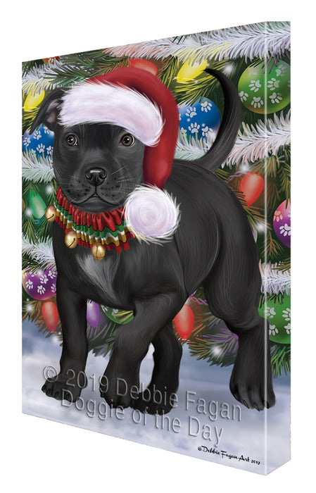 Chistmas Trotting in the Snow Staffordshire Bull Terrier Dog Canvas Wall Art - Premium Quality Ready to Hang Room Decor Wall Art Canvas - Unique Animal Printed Digital Painting for Decoration CVS684