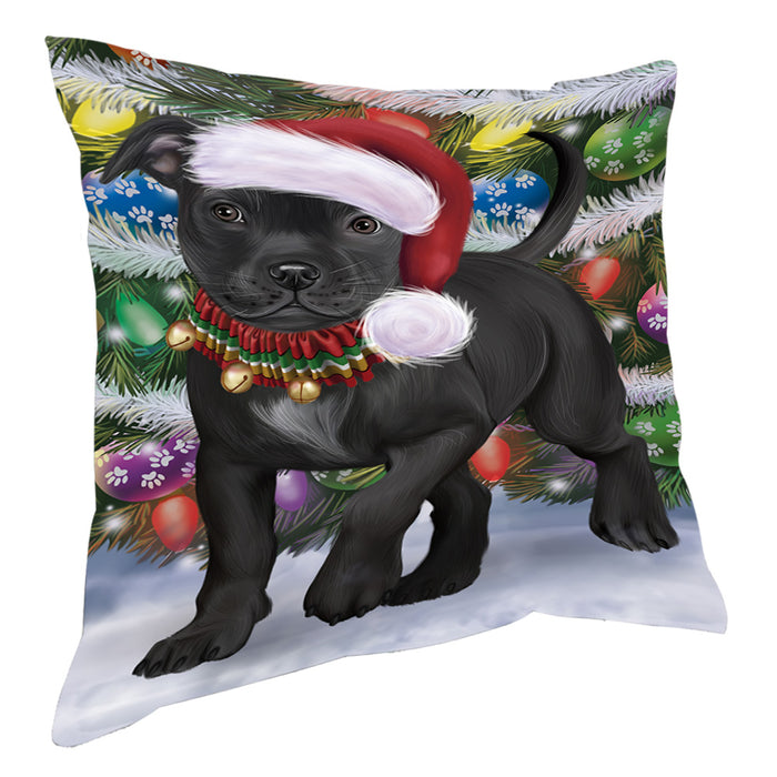 Chistmas Trotting in the Snow Staffordshire Bull Terrier Dog Pillow with Top Quality High-Resolution Images - Ultra Soft Pet Pillows for Sleeping - Reversible & Comfort - Ideal Gift for Dog Lover - Cushion for Sofa Couch Bed - 100% Polyester, PILA93916